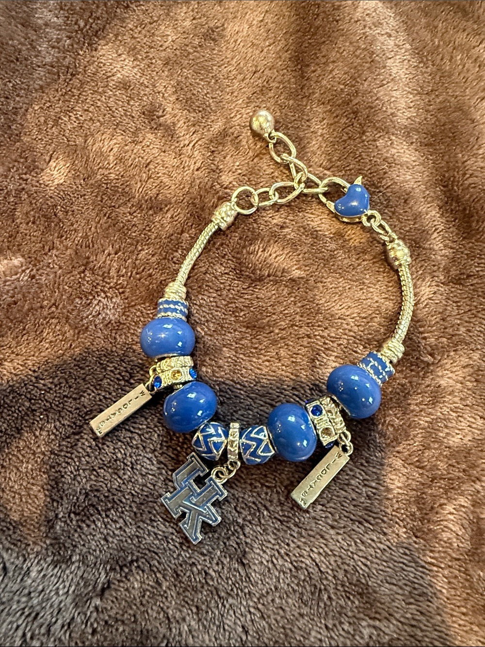 UK Blue Charm Bracelet - Silver Tone with Blue Beads